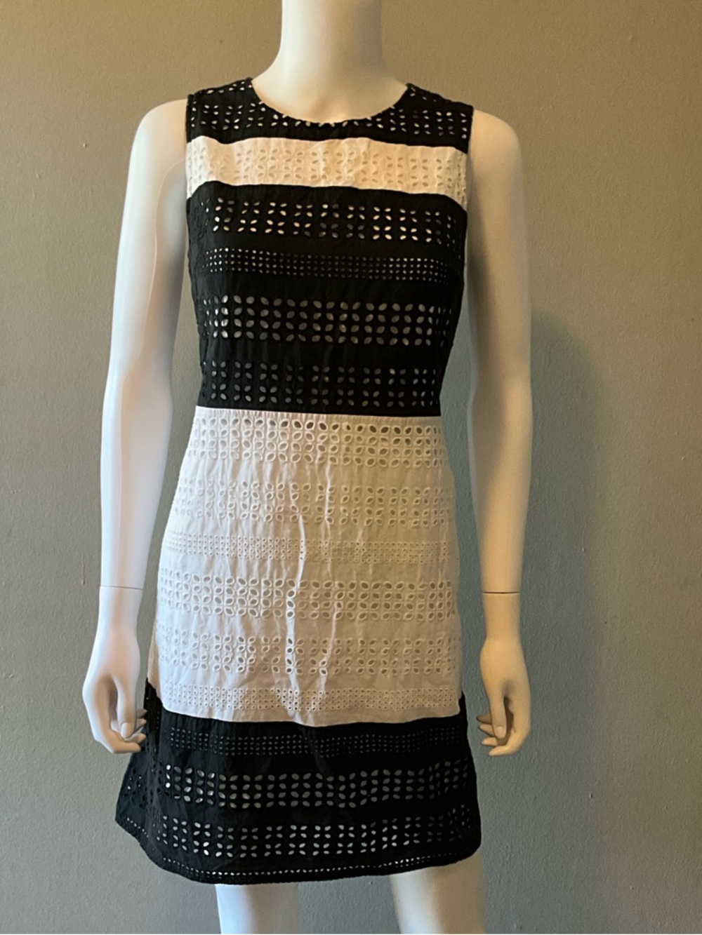 Michael Kors Black and White Eyelet Blocked Mini Dress